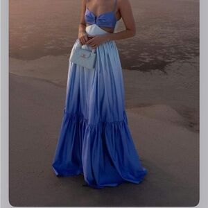 Blue Ombre Maxi Dress with Cutout